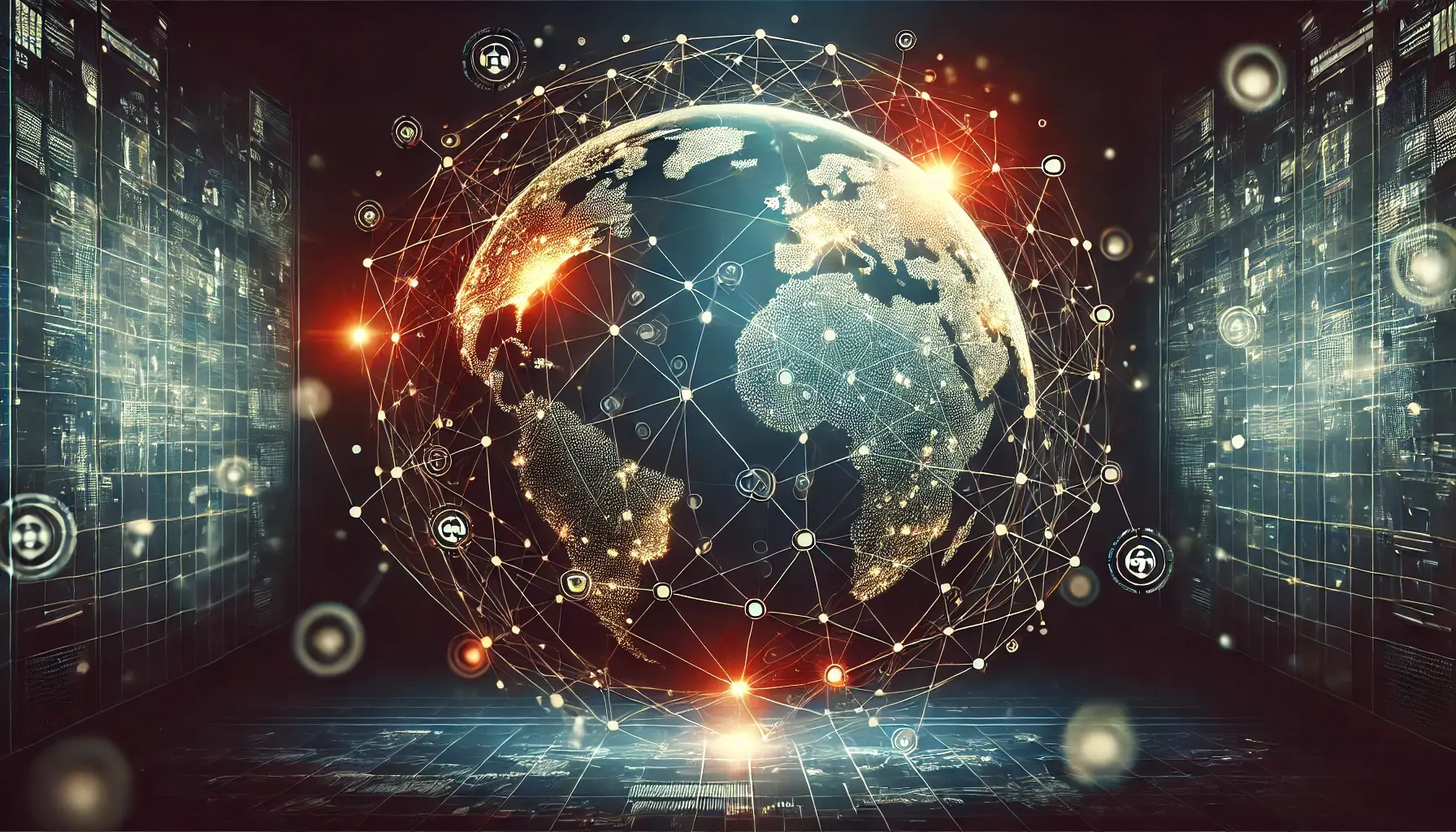 Glob format din conexiuni digitale, simbolizând expunerea globală oferită de un site web pentru afaceri.